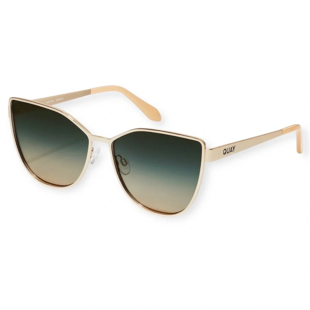QUAY In Pursuit Sunglasses Gold Frame Palm Green Taupe Lens Oversized CatEye NWT
